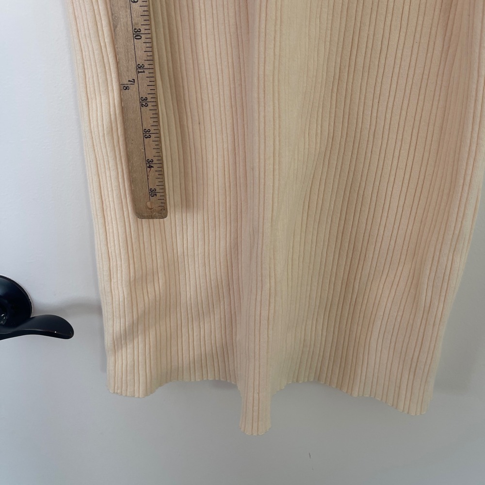 FORE Ribbed Knit‎ Strapless Midi Dress Slit Size Small Cream Twist Front Evening - Picture 8 of 8